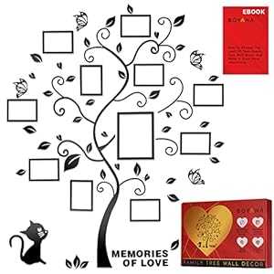 BOYANA Family Tree Picture Frame Wall Decor – 3D Acrylic Picture Frames Collage Wall Decor – Peel-&-Stick Large Family…