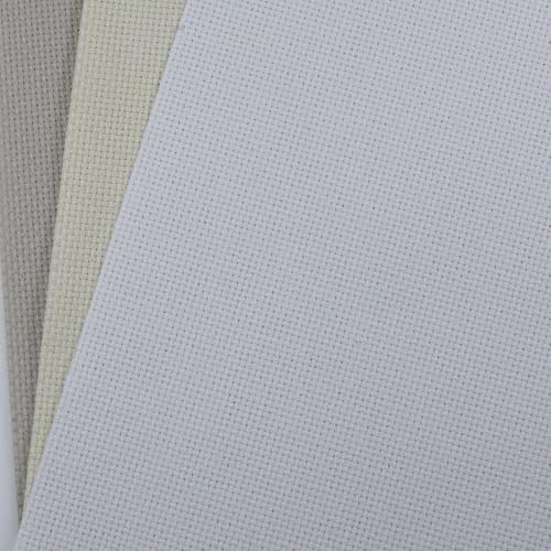 Image of KCS 3 pc of 15 inch x 18 inch(38cmx45cm) Counted Cross Stitch Cotton Aida Cloth Needlework Rolled Fabric Box,11CT,Pearl Grey+White+Ecru