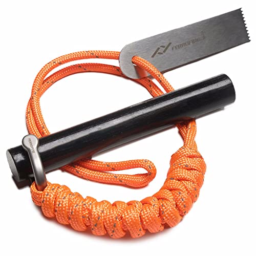 Ferrofire Fs91 Super Duty Extra Large Ferro Rod Fire Starter With 9/16 Inch X 4 Inch Ferrocerium Rod Magnesium Flint And Steel Ferro Rod Striker 550 Paracord Lanyard Handle For Camping Emergency #TOP1