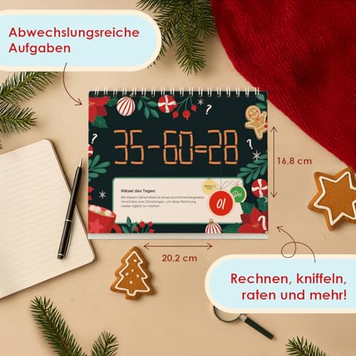 Rätsel Adventskalender 2025 – Tischkalender mit 24 Seiten voller Rätsel – Adventskalender für Erwachsene, Kinder & Jugendliche – tägliches Rätselvergnügen fürs Büro & Zuhause