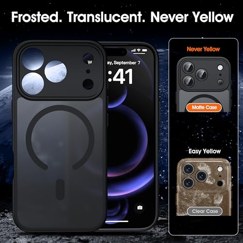 Image of Oterkin Magnetic for iPhone 17 Pro Max Case Matte, Upgraded Full Camera Protection Compatible with MagSafe Frosted Translucent Shockproof Anti-Scratch Slim Fit Case Military Grade Protection (Black)