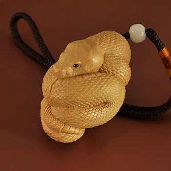 Amazon.co.jp: 仏教美術古美術縁起物蛇置物根付木彫り掛け物彫刻