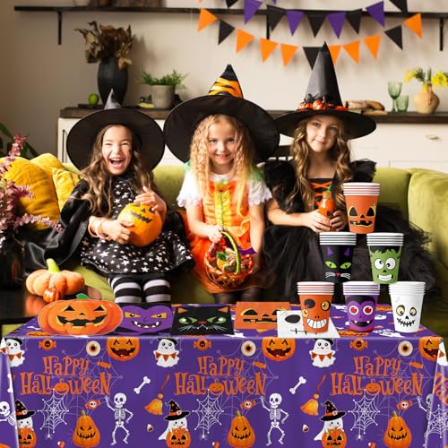 Image of QIYANPAX Halloween Disposable Plastic Tablecloth Halloween Party Decorations Supplies Rectangle Disposable Table Cover for Indoor Outdoor Party Decor, 2 Pack