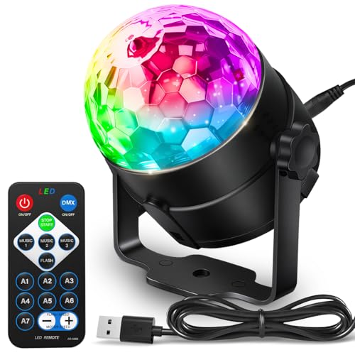 Image of NEQUARE Disco Ball Party Lights Sound Activated with Remote Control Strobe Lamp 7 Modes Stage Light for Home Dance Parties Halloween Christmas Birthday Decorations (USB) 1Pack