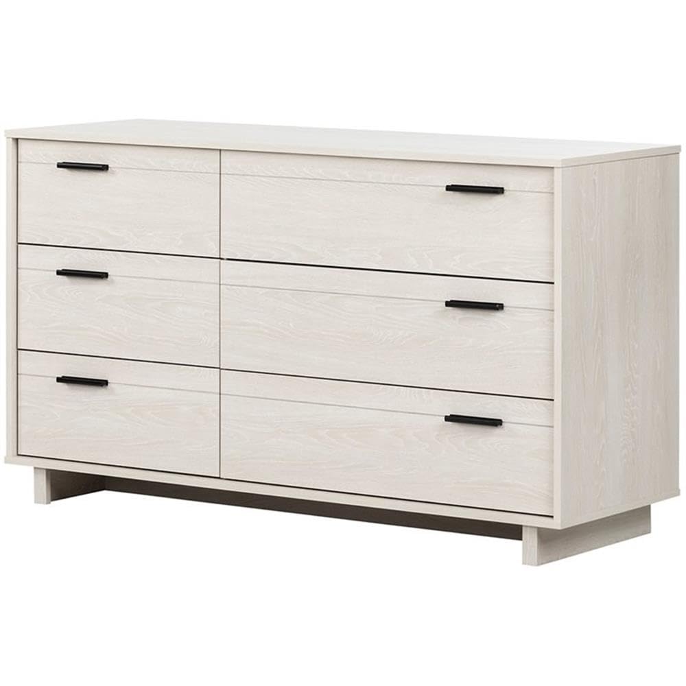 South Shore Fynn 6-Drawer Double Dresser, Winter Oak with Metal Handles