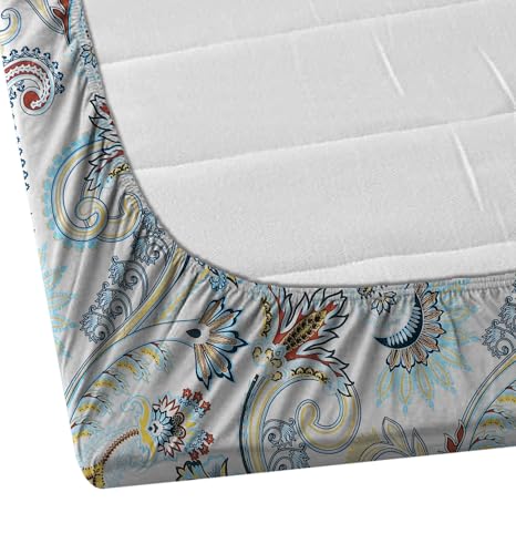 Image of DECORUM Glace Cotton Fitted 1 Bedsheet King Size (72 inchx78 inch) | All Around Elastic | Cotton Feel | 2 Pillow Covers (17 inchx27 inch) | Fits Up to 8 inch Mattress | 200-220 TC | Printed Double Bed Sheet Set