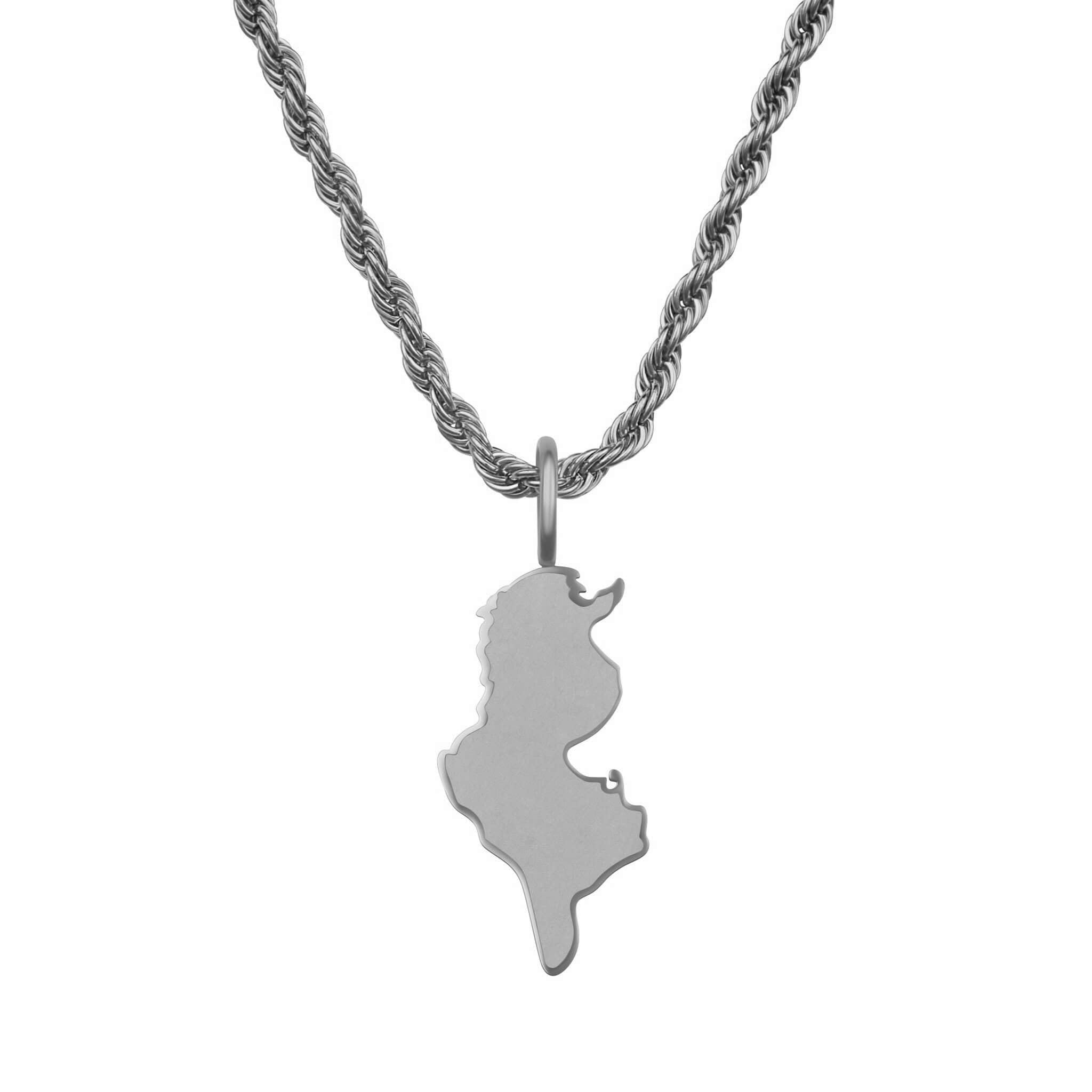 d'origine Collana con mappa della Tunisia, da uomo, in acciaio inox 316L, 60 cm, ciondolo da 27 mm, sabbiato opaco con contorno lucido, idea regalo per la casa