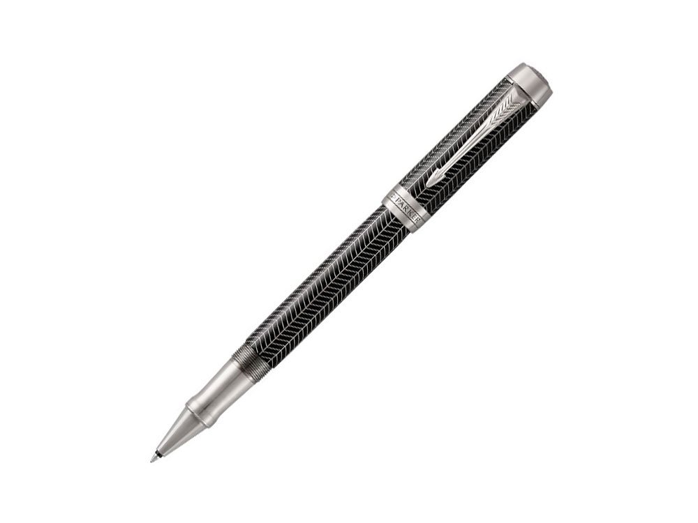 Parker Duofold Prestige Black Chevron Rollerball Pen, Fine Tip