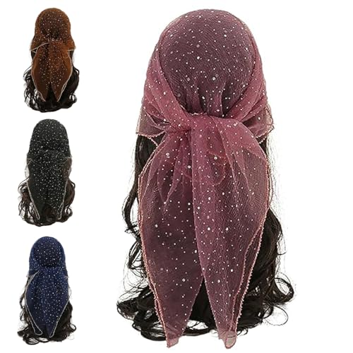 Women's Glitter Decor Head Scarf, 31.5 Inch Rhinestone Head Scarf, Fashionable and Versatile