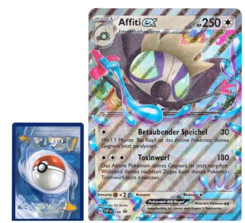 BB-Toy-Trades TCG PKM Trading Card XXL Black Star Promo Card - German - Fullart Holo Mega Jumbo Oversize Single Card with BB-Toy-Trades Sleeve - Crimson & Purple - Affiti ex SVP100