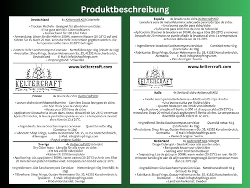 Keltercraft K03 Cider Hefe [4x 10g: Für 100L Apfelwein] Trockenhefe Weinhefe Reinzuchthefe