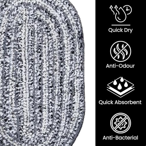 Image of Olic Doormat | Door Mat for Bathroom | Door Mats for Bedroom | Mircopolyster Door Mats for Home | Washable | Oval Shape Mat | Doormat Set of 2 (Grey) | Size - 33x53 cm