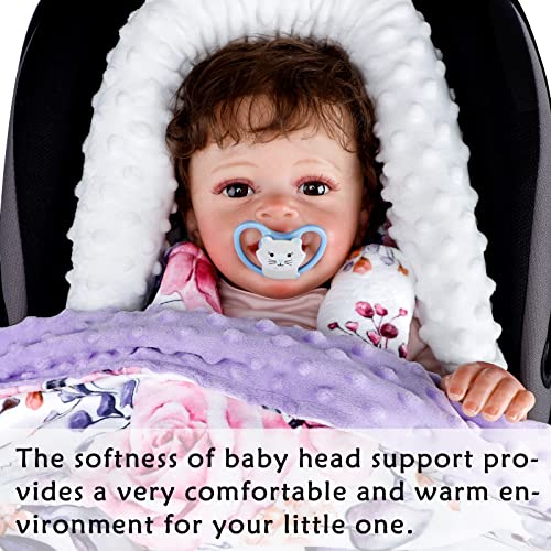 Image of Pea Pod Baby Car Seat Head Support and Body Support with 2 Strap Covers, Ultra Soft Warm Minky Dot Fabric Backing, Baby Essential for Newborn, Stylish Floral Printed
