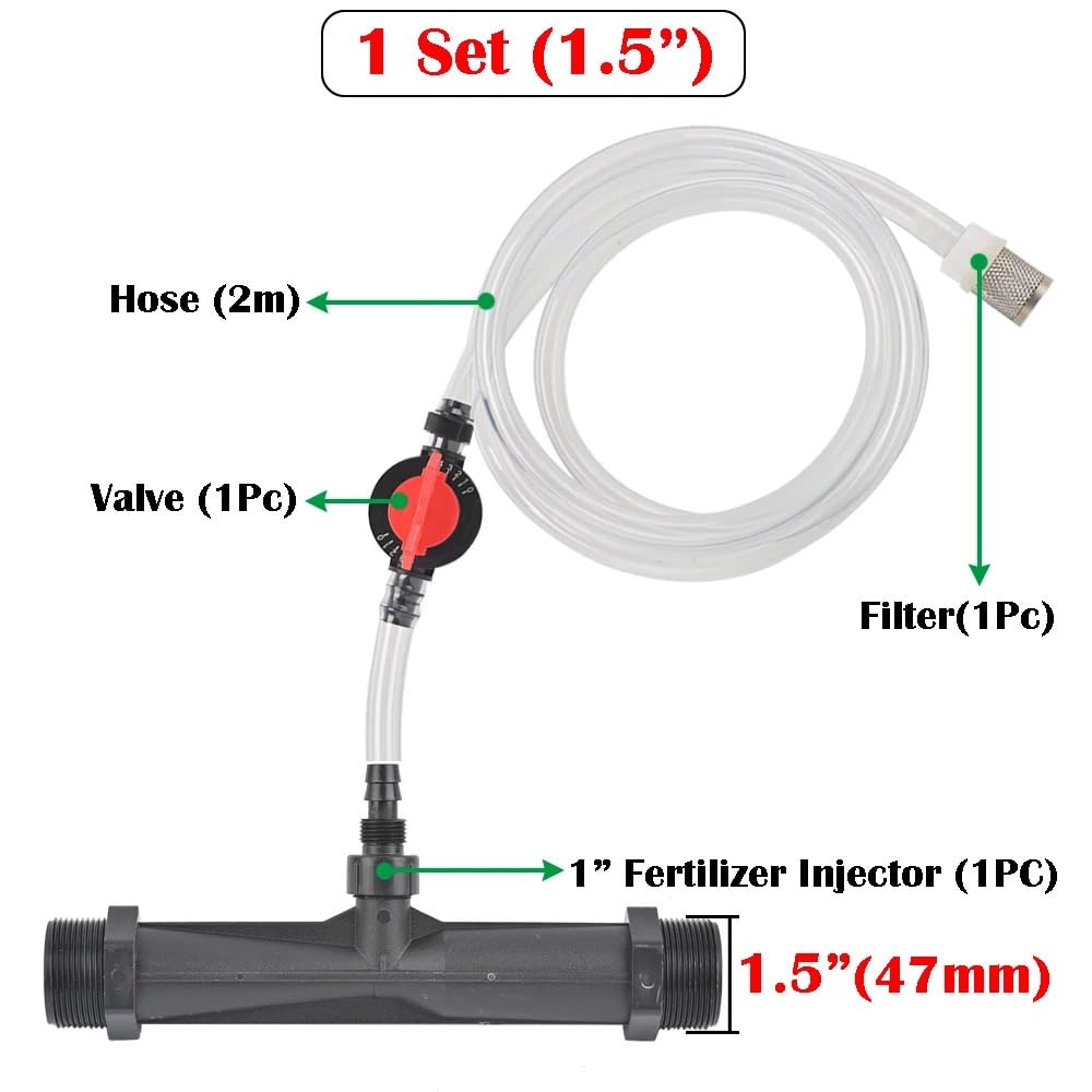 Conjunto de inyector de fertilizante Venturi for riego agrícola, accesorio de riego for invernadero con rosca de 1/2 ", 3/4", 1 "y 1,5 pulgadas(1/2")