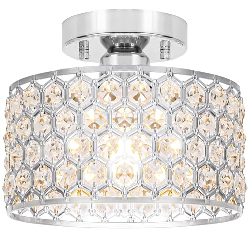 Lxybcce Chrome Crystal Ceiling Light Fixture - Modern Semi Flush