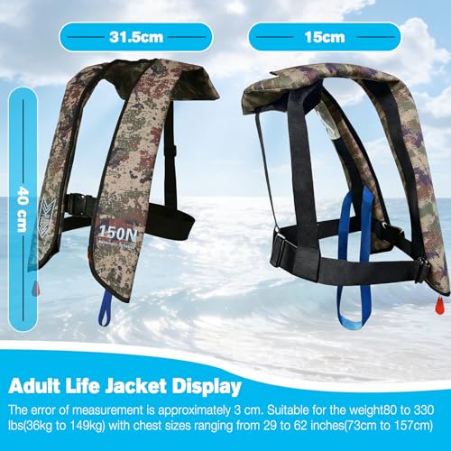 Image of Inflatable Life-Jacket for Adults| Life-Vest with Automatic /Manual Multifunctional Inflation-PFD| Lightweight & Compact Supports up to 300lbs for Kayaking Fishing Boating