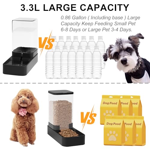 Automatic Cat Feeder and Water Dispenser in Set with Pet Food Bowl,Gravity Dog Waterer and Food Feeder for Small Medium Dog Cat Puppy Kitten Large Capacity(3.3L,Black) - Image 4