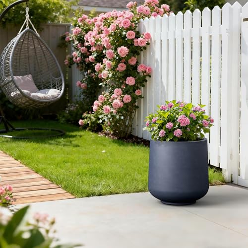Image of Kante Large Round Curved Charcoal Concrete Planter 16.5 inch Dia, Outdoor