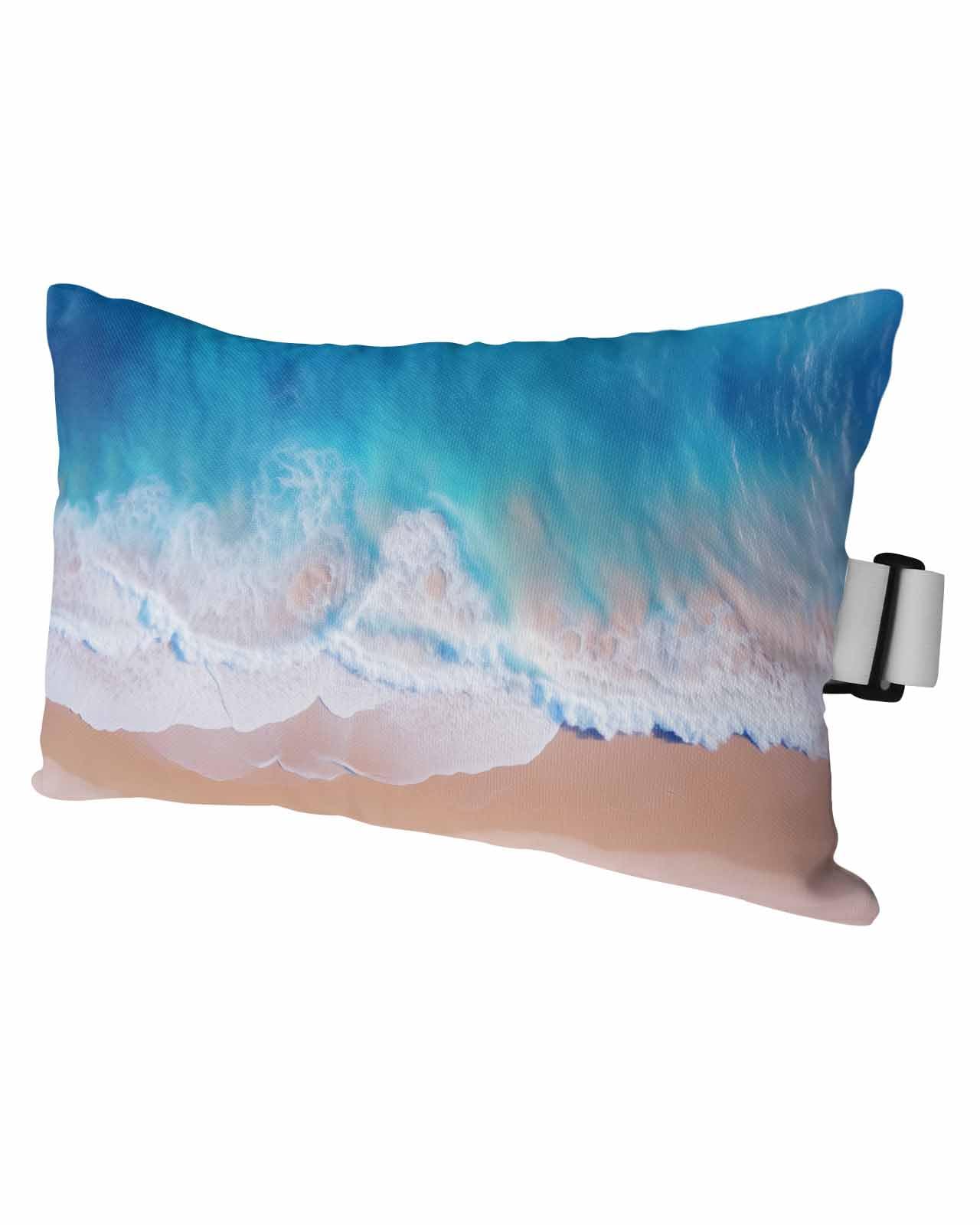HERBED Outdoor Pillows Covers with Inserts Summer Blue Ocean Beach Pattern Waterproof Pillow with Adjustable Strap Throw Pillows for Patio Furniture Pool Lounge Chair, 11x16 Inch, 1PCS