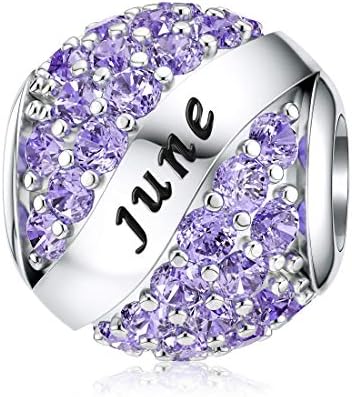 JIAYIQI June Birthstone Charms for Pandora Charms Bracelet- 925 Sterling Silver Bead Openwork Charms,Happy Birthday Charms for Birthday Gift