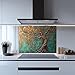 Tempered Glass Backsplash for Kitchen, Whimsical Twisting Tree Design Glass Backsplash, Copper Look Backsplash for Kitchen Wall, Rustic Kitchen Backsplash, Easy to Install Stove Backsplash