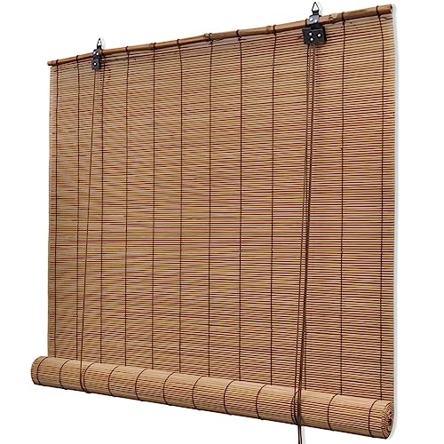 vidaXL Roller Blind Blackout Window Shade for Bedroom Door Water Resistant Shower Curtain Bathroom Room Divider Bamboo 100x220 cm Brown