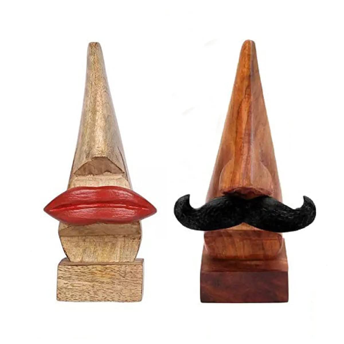 Craftland Rosewood Wooden Brown Handcrafted Nose Shaped Goggle Spectacle/Specs Eyeglass Holder Stand with Black Moustache (Black Moutche n Red Lips) 1