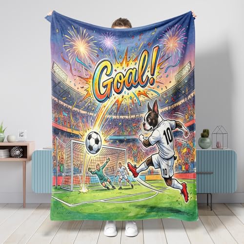 Couverture douce et confortable avec motif de football terrier de Boston Terrier pour canapé, salon, plage, voyage, sport, maison, sofa, 152,4 x 203,2 cm,...