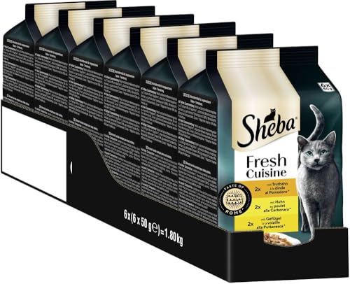 Sheba Portionsbeutel Katzennassfutter Multipack Fresh Cuisine Taste of Rome mit Truthahn und Huhn, 6x6x50g - Feines Katzenfutter aus Truthahn und Huhn 1
