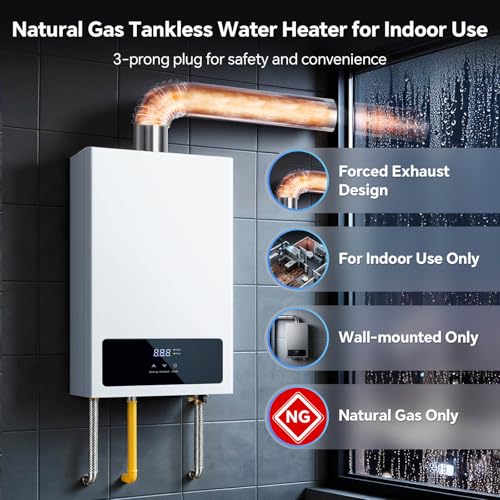 SNDOAS Natural Gas Tankless Water Heater,4.75GPM 102,000BTU Instant Hot Water Heater,18L Forced Exhaust Gas Water Heater Indoor Wall-Mount with LED Display,On Demand Water Heater for Home by SNDOAS - Image 5