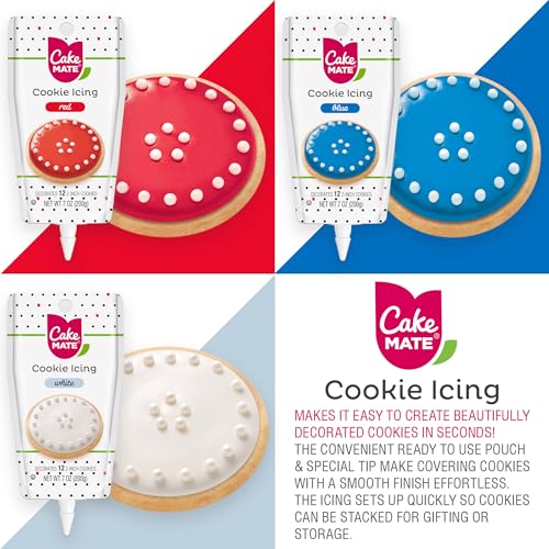 Image of Cake Mate Cookie Decorating Icing Bundle - White, Red, and Blue Icing for Cakes, Desserts, and Cookie Decorating (21 ounces total)
