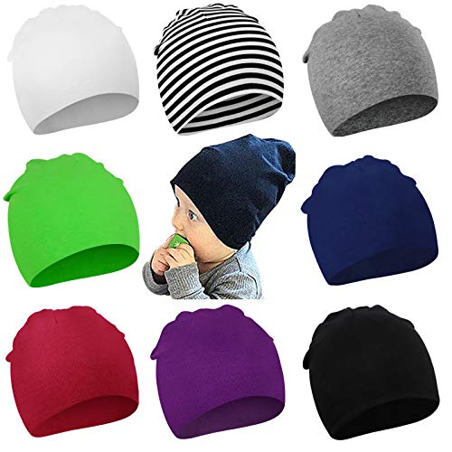 Image of DRESHOW BQUBO 8 Pack Unisex Baby Beanie Hat Infant Toddler Kid Hats Baby Soft Cute Knit Cap Nursery Beanie