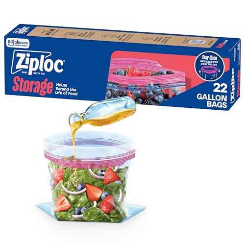 Ziploc Gallon Food Storage Bags Stand-Up Bottom Easy to Fill 22 Count