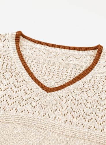 Image of SHEWIN Women's Sweaters Casual Long Sleeve V Neck Crewneck Lightweight Crochet Pullover Sweater Tops