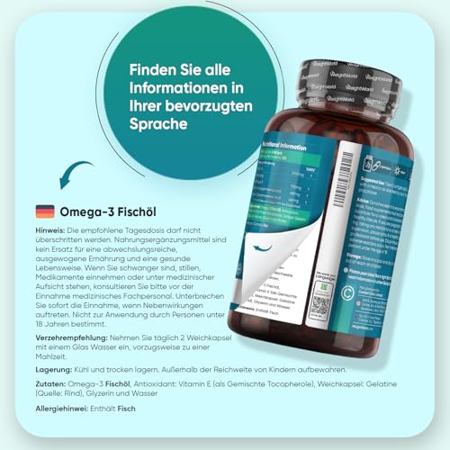 Omega 3 Weichkapseln - 2000mg Fischöl mit 1100mg Omega-3, 660mg EPA & 440mg DHA pro Portion - 240 Omega 3 weich Kapseln - Fish Oil - Frei von Gluten, Gentechnik, Laktose - WeightWorld