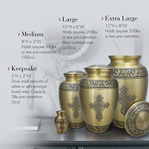 Image of Gold Love of Christ Cremation Urn for Ashes for Women - Personalized Cremation Urns for Human Ashes Adult Female Decorative Urns - Beautifully Handcrafted Cross Urn