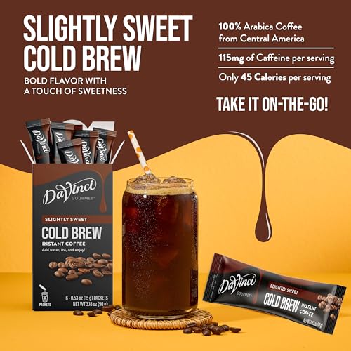 Image of DaVinci Gourmet Slightly Sweet Cold Brew Stick Pack, Instant Coffee Powder, 6 Count (Pack of 1)