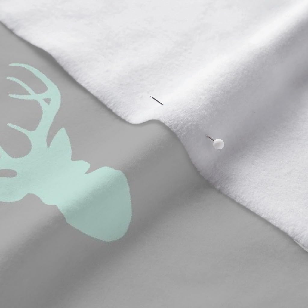 Spoonflower Fabric - Deer Mint Navy Grey Woodland Nursery Boy Printed on Polartec(R) Fleece Fabric by The Yard - Sewing Blankets Loungewear and No-Sew Projects