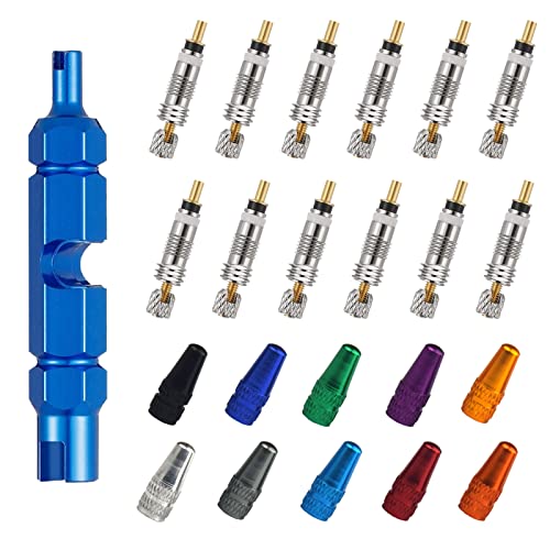 Fahrradventil, Fahrrad Ventileinsatz,23 Stücke Französisch Fahrradventil ,Ventilschlüssel Blau,Ventileinsatz Französisches Ventil , Presta Ventil Adapter ,Fahrradventile Presta für Fahrrad