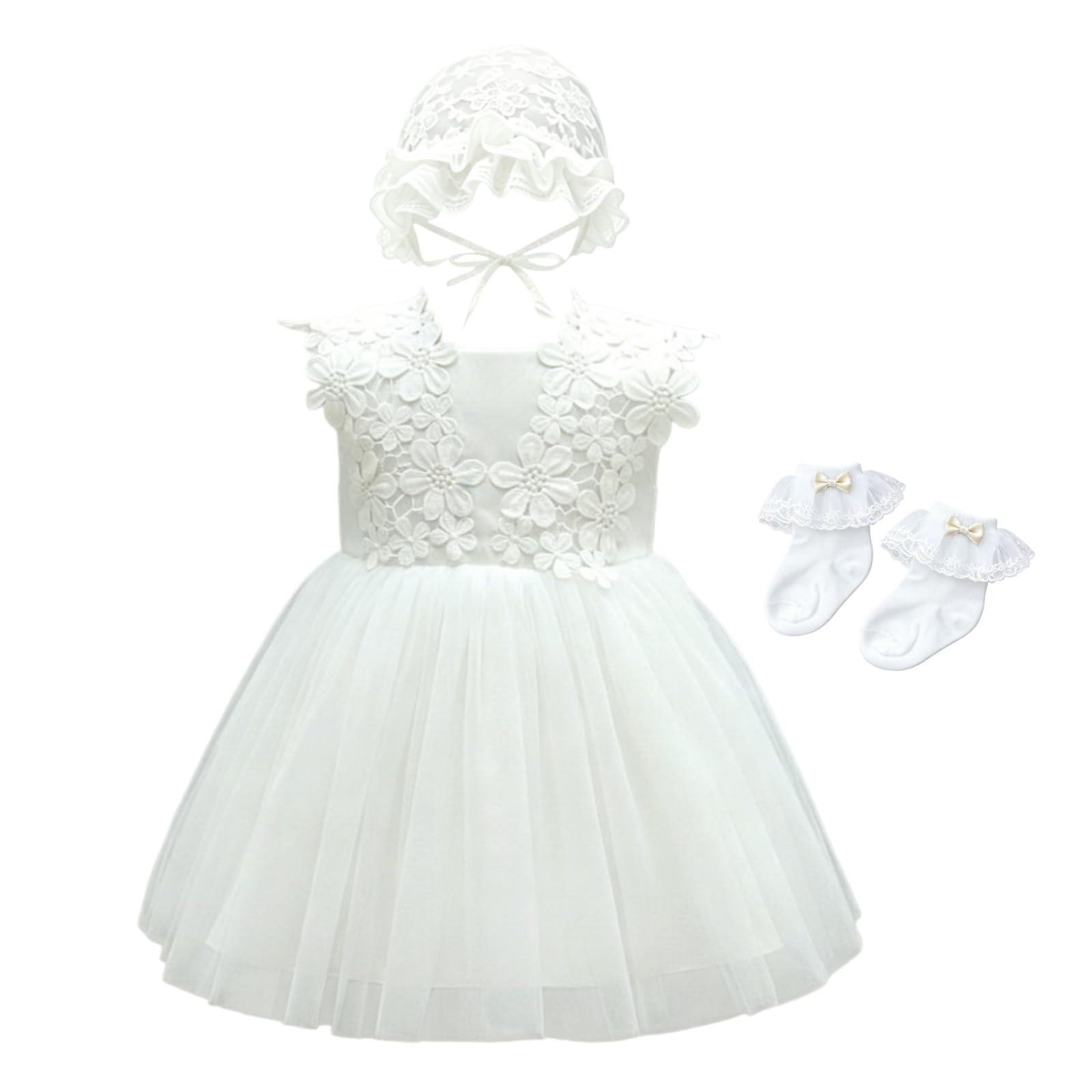 Robe pour Bébé Fille,Robe Tutu en Tulle Fleuri sans Manches de Princesse pour Cérémonie de Mariage,Anniversaire,Fêtes,Baptême,Vetement Bebe Fille,Nourrisson 6 à 24 Mois