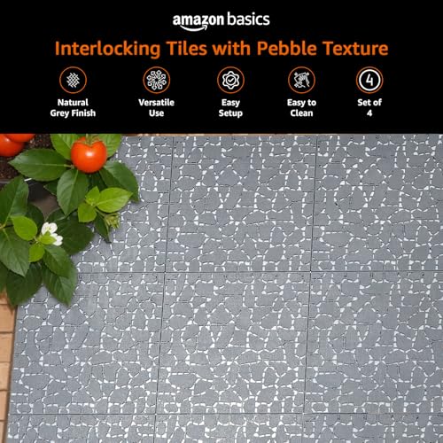 Image of Amazon Basics Interlocking Pebble Effect Floor Tiles - Natural Grey Design for Indoor & Outdoor Use, Maintain