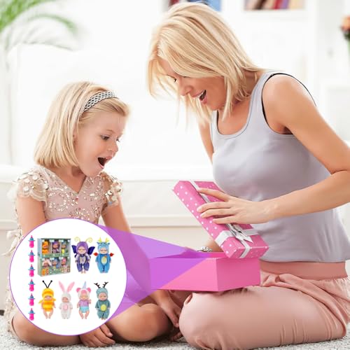 JOAASU Babypuppe Set, 6 Stück Mini Babypuppen mit 6 Flaschen, Mini Puppe, Realistische Babypuppe, Newborn Reborn Baby, Waschbares PVC-Material, Puppenspielzeug für Mädchen, Kinder – Bild 7