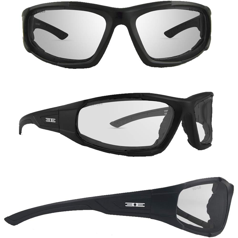Epoch Eyewear Foam2 Padded Motorcycle Sunglasses 3 Pair Black Frames w/Smoke Clear & Yellow Lenses
