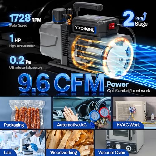 Image of VIVOHOME 1 HP 9.6 CFM 2 Stage A2L HVAC Vacuum Pump, Sparkless Motor for R32 R1234yf R454B R134a R22 R410a Systems, Auto AC Vacuum Pump for Air Conditioner Resin Degassing with Oil Bottle