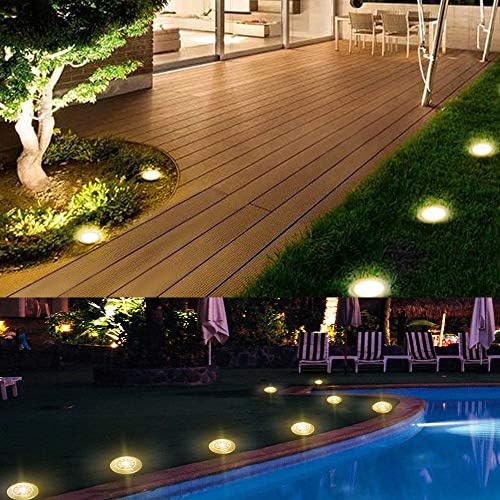 Solar Ground Lights Outdoor, BrizLabs 8 LEDs Garden Disk Lights Floor Decking Lights IP65 Waterproof LED Solar Lights Warm White 3000K Landscape Lighting for Yard Lawn Patio Pathway Driveway, 8 Pack