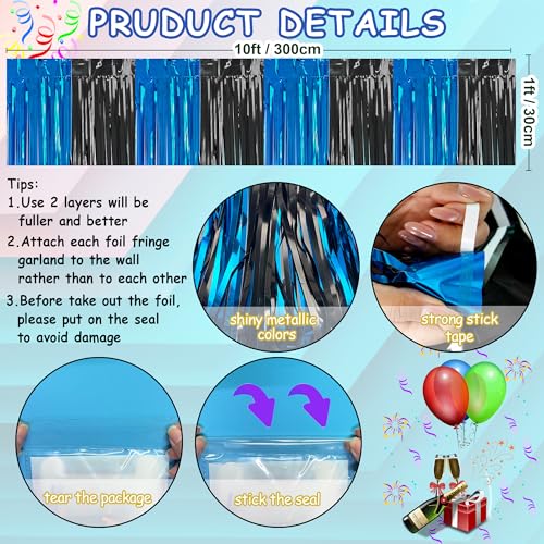 Image of 4 Packs Total 39 Ft Graduation Parade Floats for Trailer Car, Black Royal Blue Foil Fringe Garland Tinsel Streamers Banner Table Skirts for Graduation Homecoming Birthday Party(Black Blue)