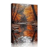 手付かずのジャングルの風景キャンバスプリントウォールアート秋の森川の壁の写真自然写真リビングルームの家の装飾のためのアートワーク55x80cmインナーフレーム