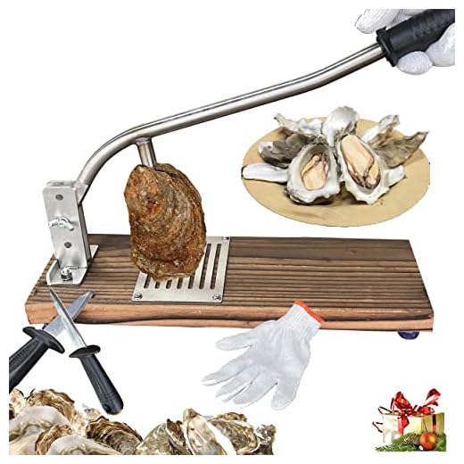 EGMOR Oyster Shucker Machine, Oyster Shucking Clam Shucker Opener Tool for Grilling Seafood Shucking Machine Free Of Charge Seafood Gloves And Knife Set-Upgrade, Silver, 18x5.9x4.7
