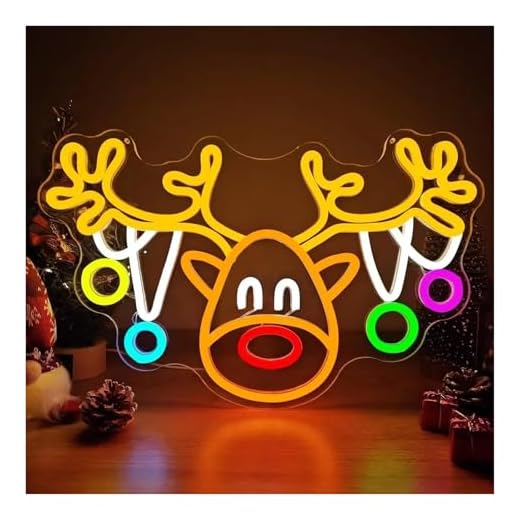 SHOUXI LED néon signe Milu Deer Neon Sign, Personnalité Néon Signe Interrupteur Réglable Alimenté Par USB, Décoration Murale De Fête 22.8cmx33cm