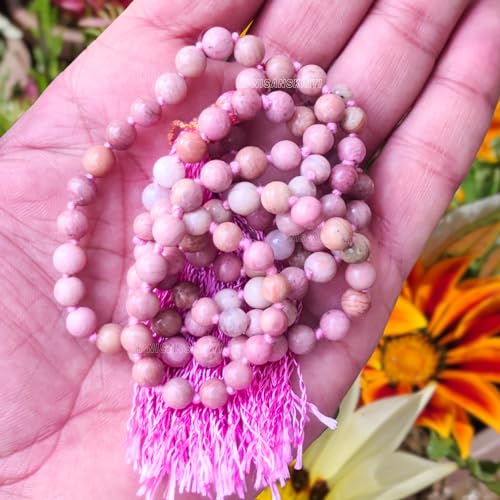 Image of Apnisanskriti Premium Rhodochrosite Stone Mala for Men and Women (6mm, AAA Quality, Lab Certified, 108+1) - Natural Stone Beads Mala - Pinkish Red Colour - Pack of 1